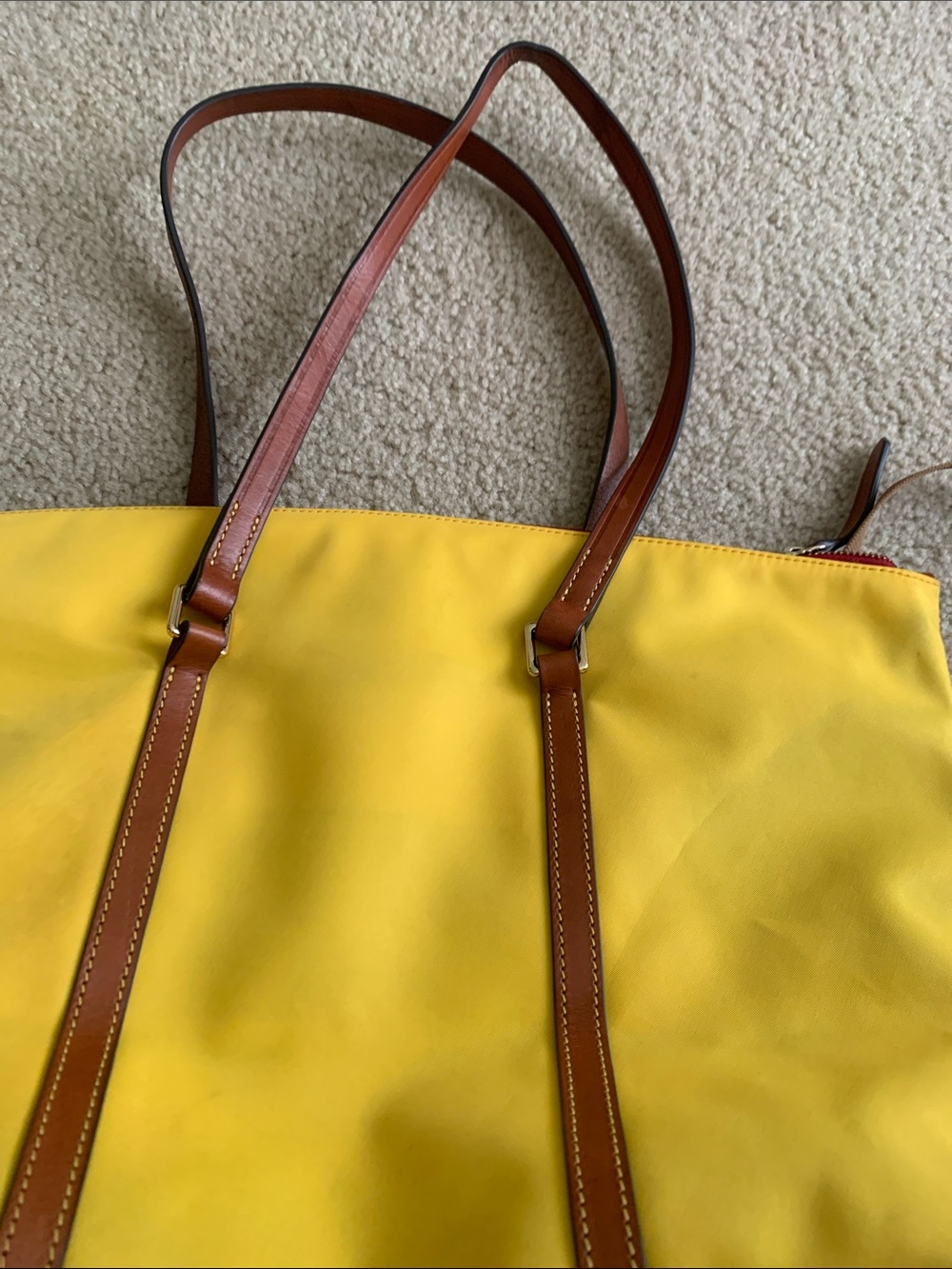 Dooney & Bourke Yellow Tote with Brown Leather Trim and Straps - Picture 5 of 7
